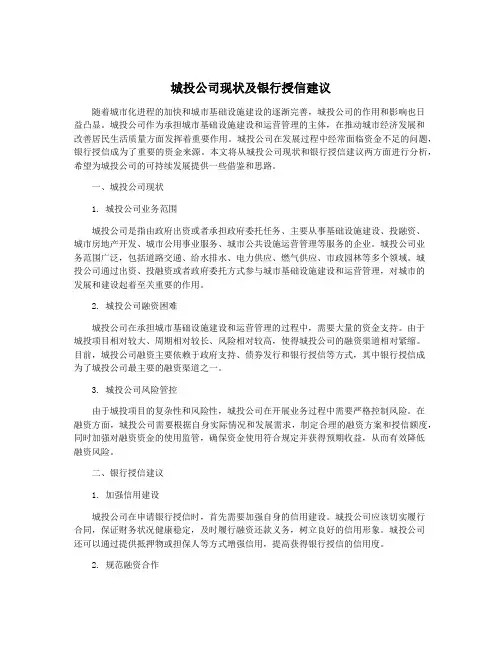 城投公司现状及银行授信建议