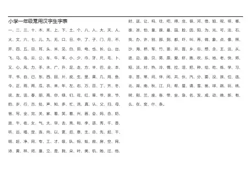 小学生常用生字表(1~6年级)