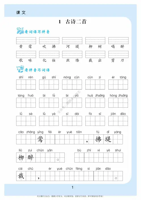 统编版部编教材《看拼音写词语生字注音》二年级下册全册田字格