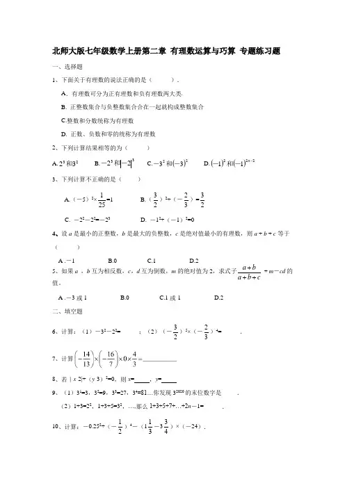 北师大版七年级数学上册第二章 有理数及其运算与巧算 专题练习题
