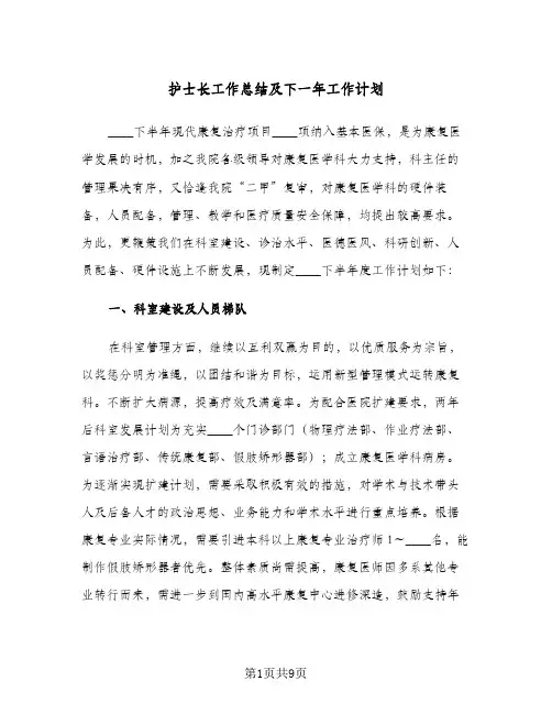 2024年护士长工作总结及下一年工作计划（四篇）