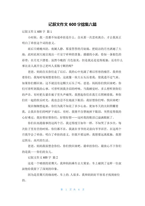 记叙文作文600字锦集六篇