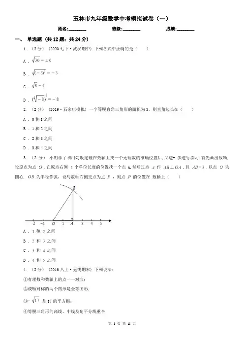 玉林市九年级数学中考模拟试卷(一)