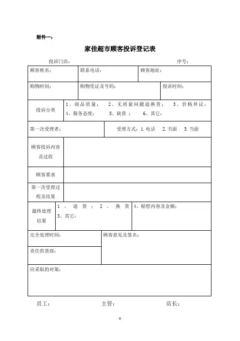 顾客投诉登记表模板
