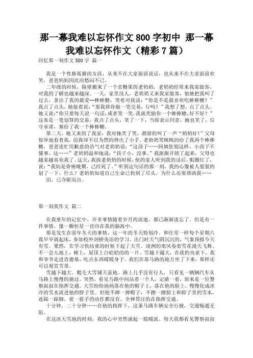 那一幕我难以忘怀作文800字初中 那一幕我难以忘怀作文(精彩7篇)