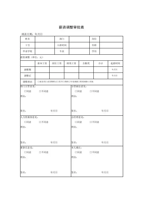 薪资调整审批表模板