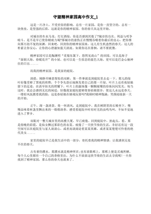 守望精神家园高中作文