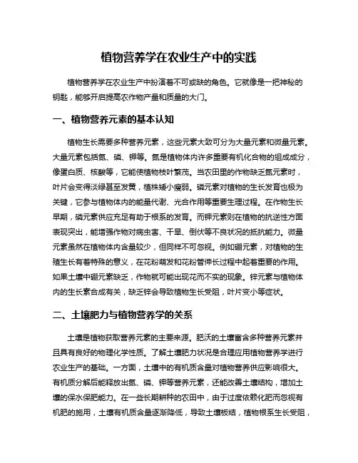 植物营养学在农业生产中的实践