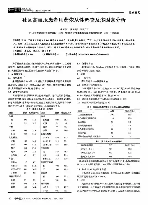 社区高血压患者用药依从性调查及多因素分析