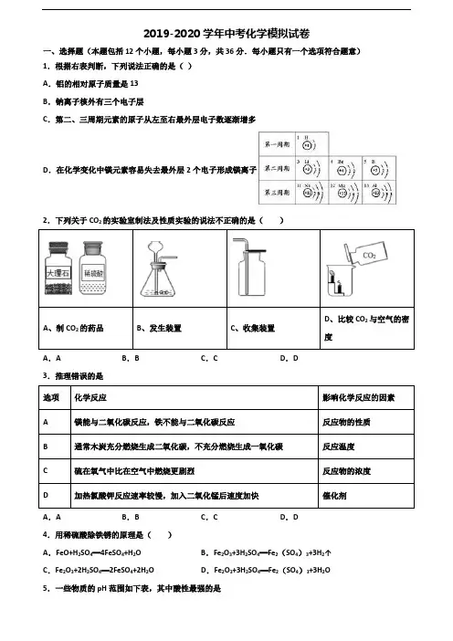湖北省黄石市2020年中考化学达标测试试题