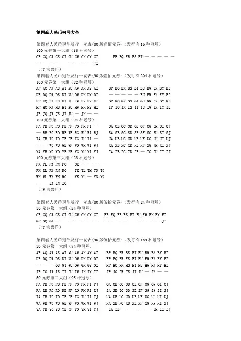 第四套人民币冠号大全