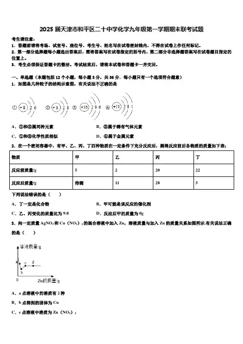 2025届天津市和平区二十中学化学九年级第一学期期末联考试题含解析