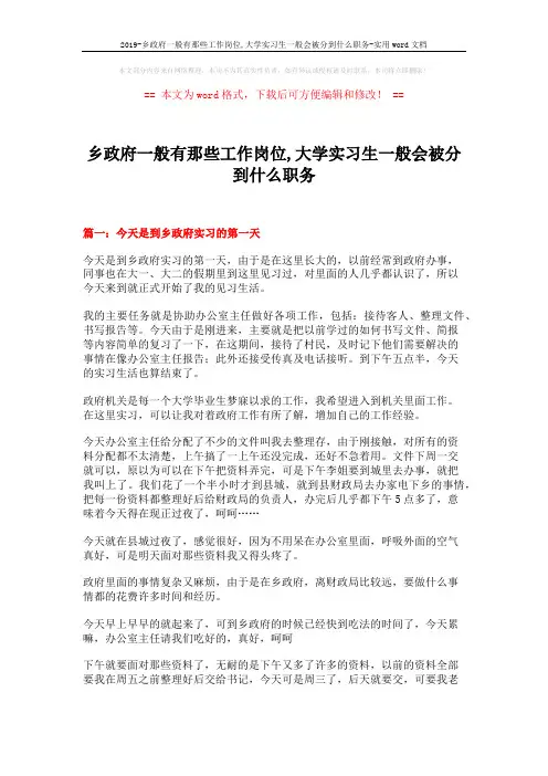 2019-乡政府一般有那些工作岗位,大学实习生一般会被分到什么职务-实用word文档 (6页)