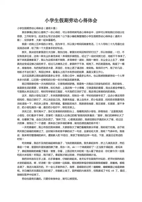 小学生假期劳动心得体会（通用8篇）