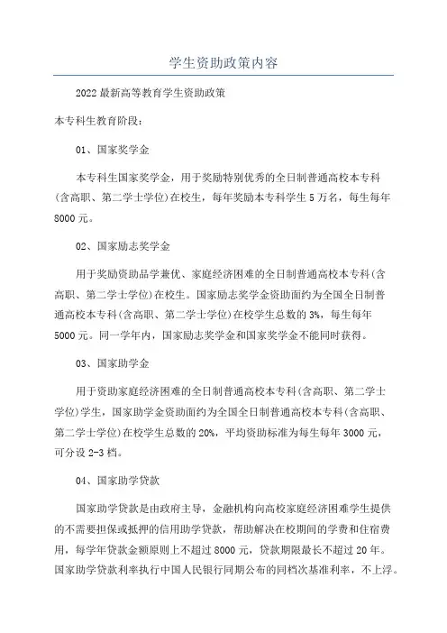 学生资助政策内容