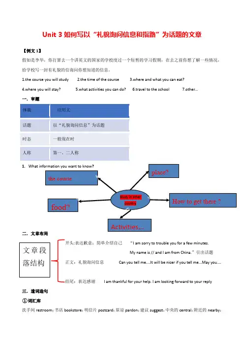 2020人教版九年级英语书面表达 Unit 3 如何写以“礼貌询问信息和指路”为话题的文章