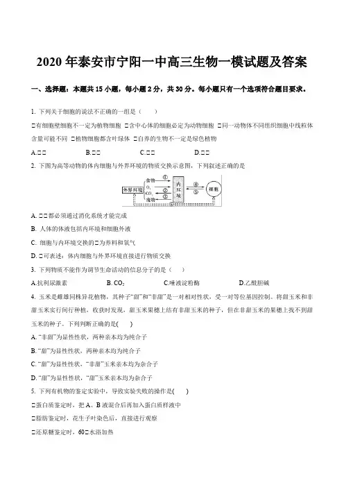 2020年泰安市宁阳一中高三生物一模试题及答案