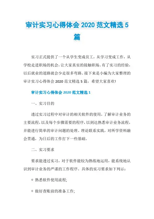 审计实习心得体会2020范文精选5篇