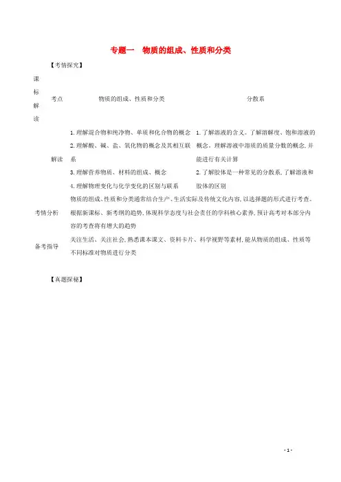广东省2021高考化学一轮复习专题一物质的组成、性质和分类精练(含解析)