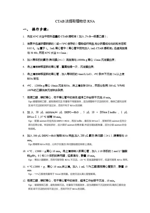 CTAB法提取RNA