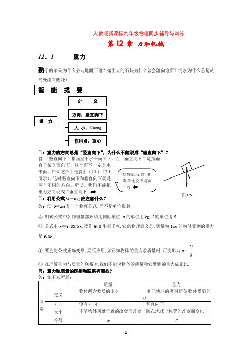 人教版新课标九年级物理同步辅导与训练