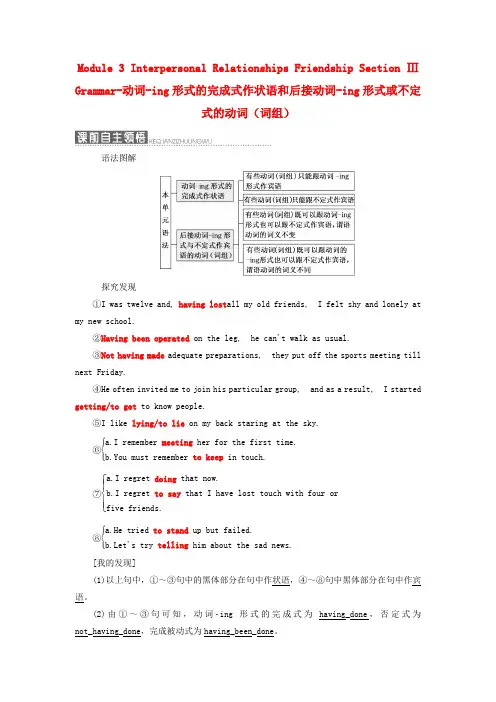 2017-2018学年高中英语Module3InterpersonalRelationshipsFriendshipSectionⅢGrammar-动词-ing形式的完成