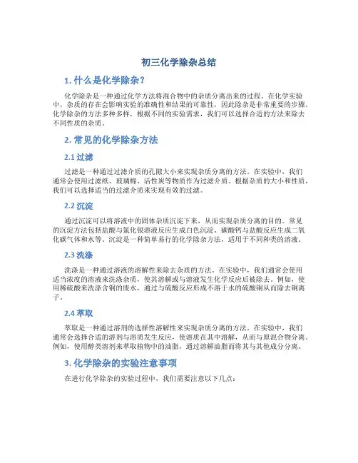 初三化学除杂总结