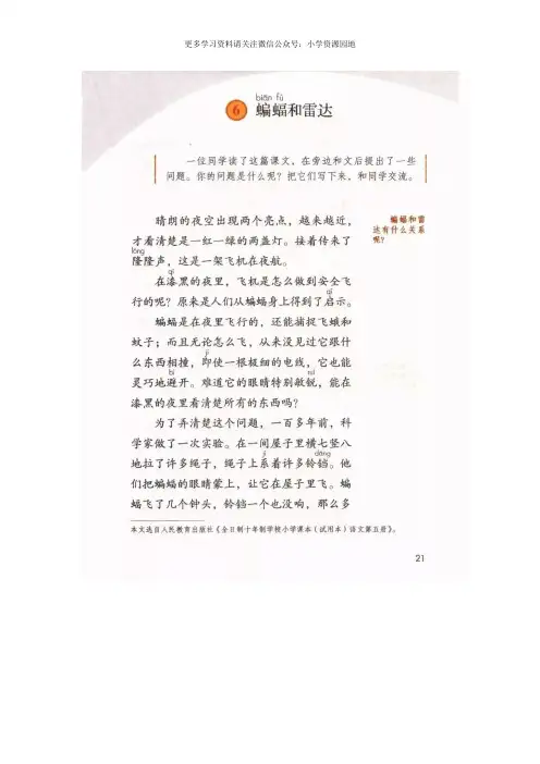 部编版四年级上册语文第6课《蝙蝠和雷达》课文重点知识汇总,附习题