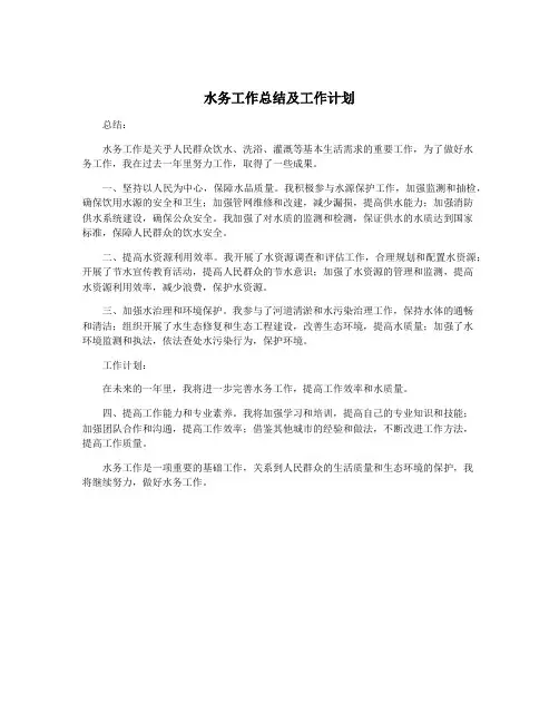 水务工作总结及工作计划