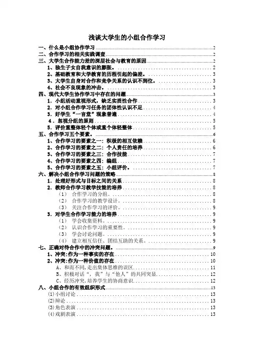 第9组浅谈大学生小组合作学习