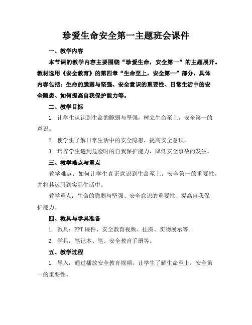 珍爱生命安全第一主题班会课件