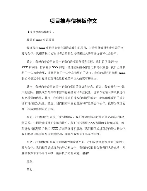项目推荐信模板作文