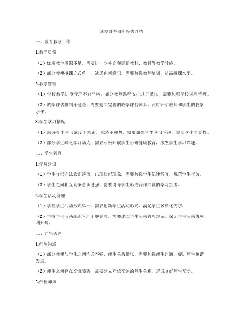 学校自查自纠报告总结