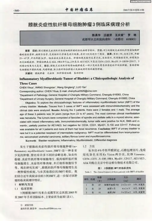 膀胱炎症性肌纤维母细胞肿瘤3例临床病理分析
