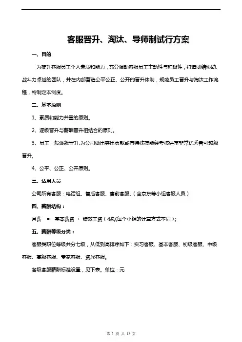 电商公司————客服晋升、淘汰、导师制试行方案