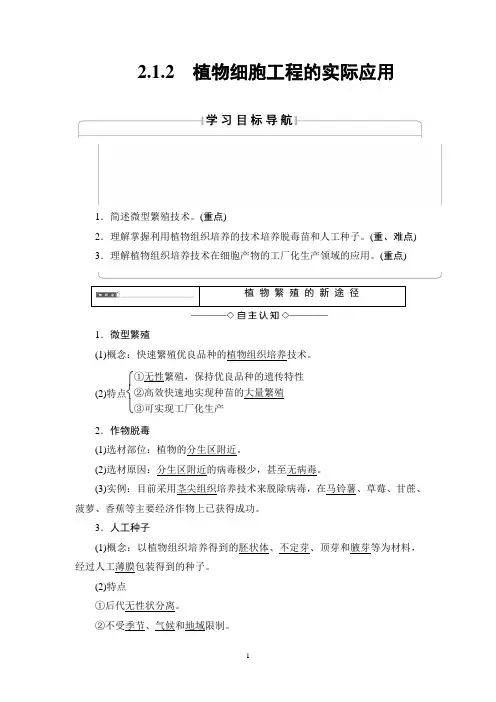人教版生物选修3讲义：专题2 2.1.2 植物细胞工程的实际应用