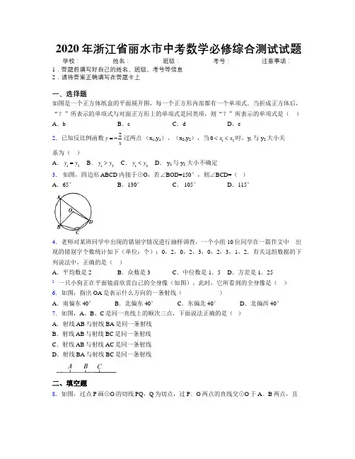 2020年浙江省丽水市中考数学必修综合测试试题附解析