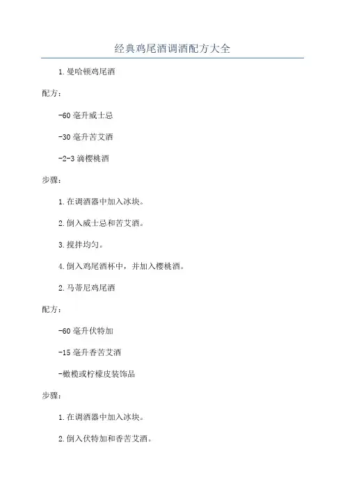 经典鸡尾酒调酒配方大全