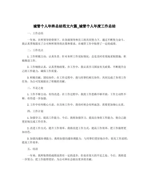 城管个人年终总结范文六篇_城管个人年度工作总结
