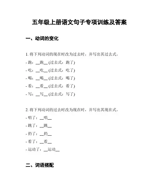 五年级上册语文句子专项训练及答案