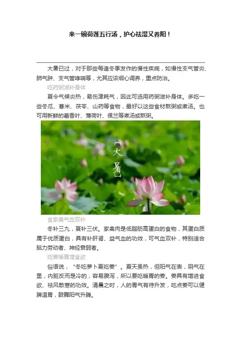 来一碗荷莲五行汤，护心祛湿又养阳！