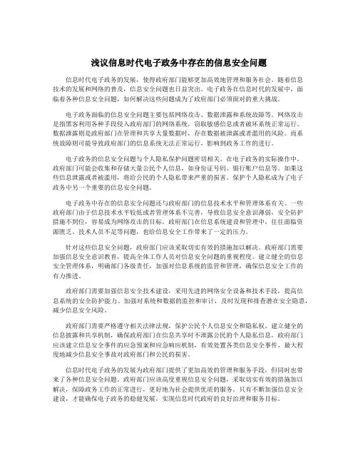 浅议信息时代电子政务中存在的信息安全问题