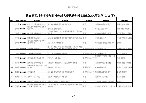 第31届四川省青少年科技创新大赛科技实践活动入围名单
