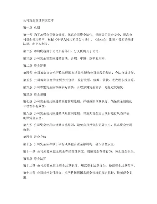 公司资金管理制度范本