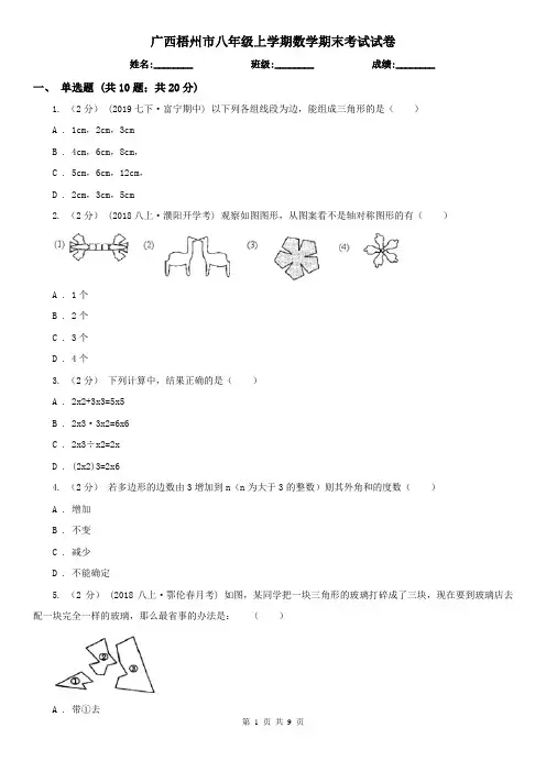 广西梧州市八年级上学期数学期末考试试卷