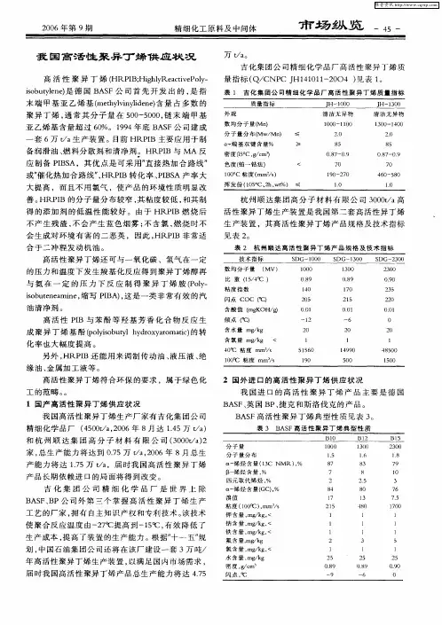 我国高活性聚异丁烯供应状况