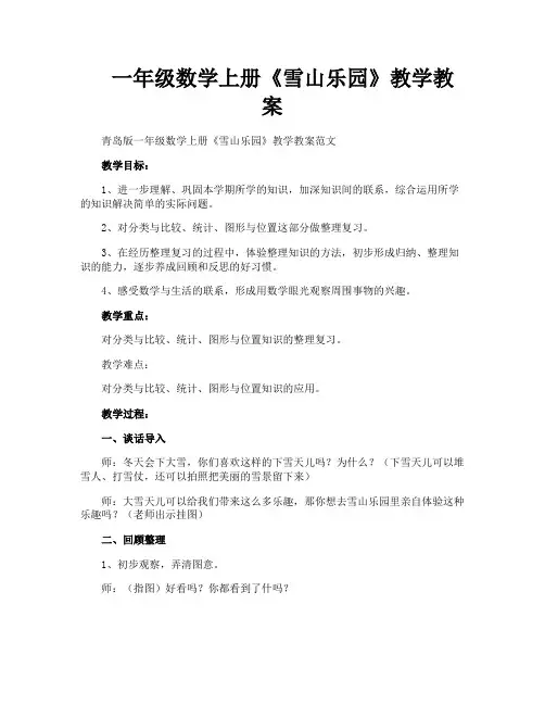 一年级数学上册《雪山乐园》教学教案