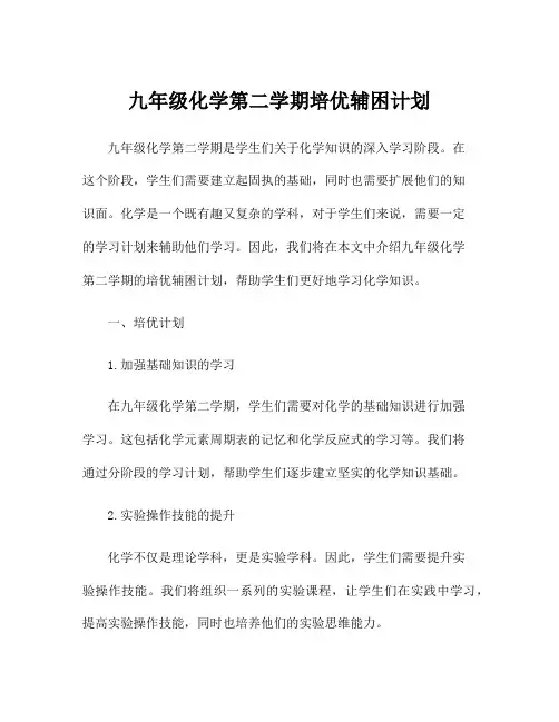 九年级化学第二学期培优辅困计划