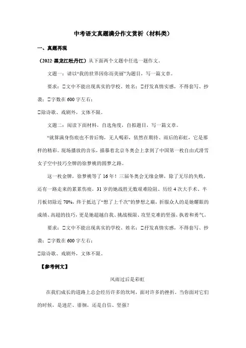 中考语文真题满分作文赏析(材料)