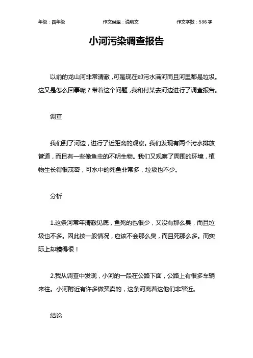 小河污染调查报告作文【小学四年级500字】